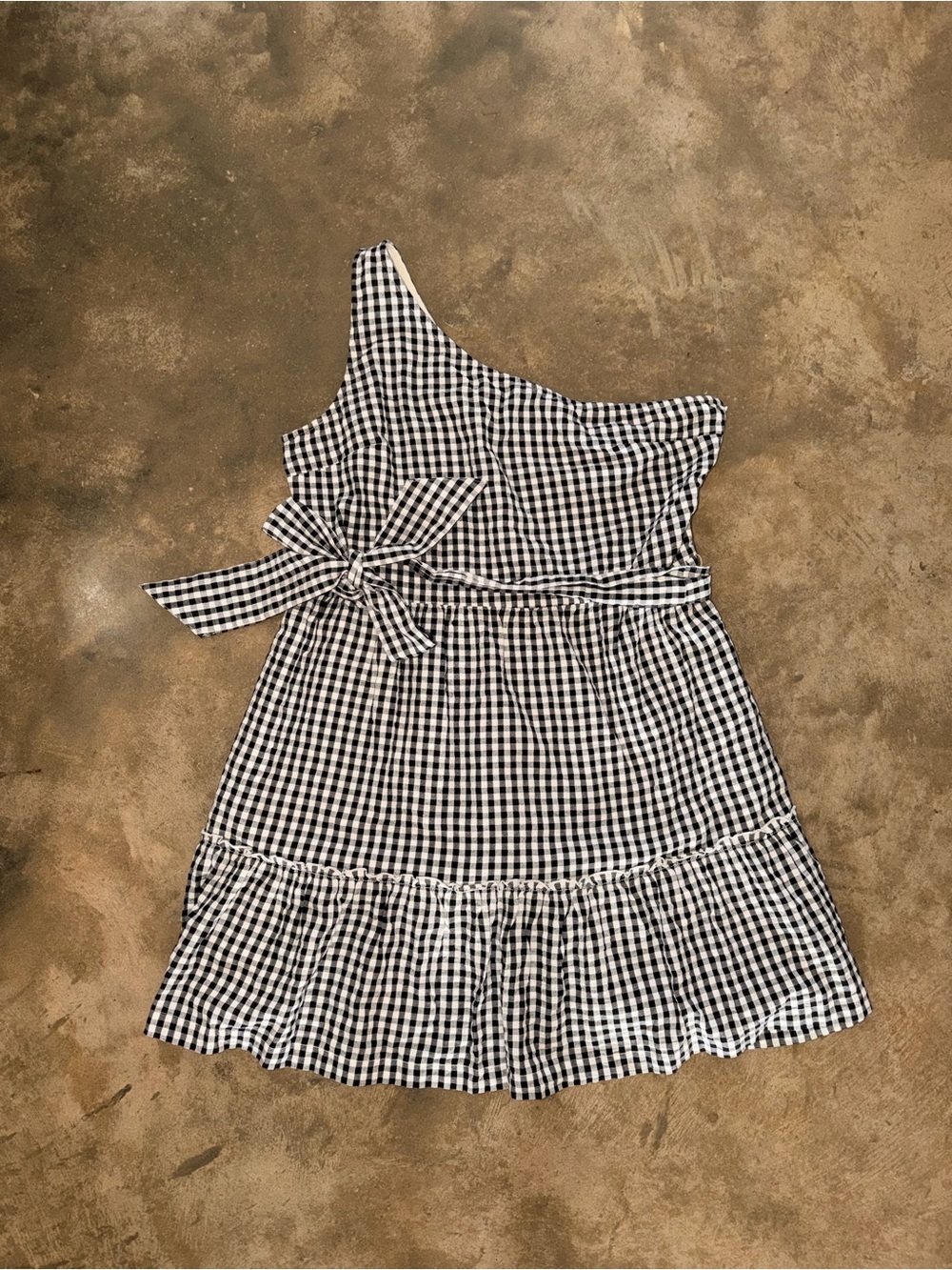 Crown & Ivy Black White Gingham One Shoulder Dress with Pockets Size 16